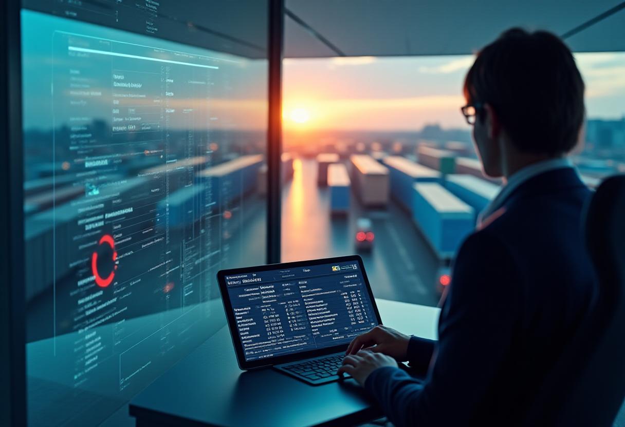Modern logistics hub with advanced fleet management